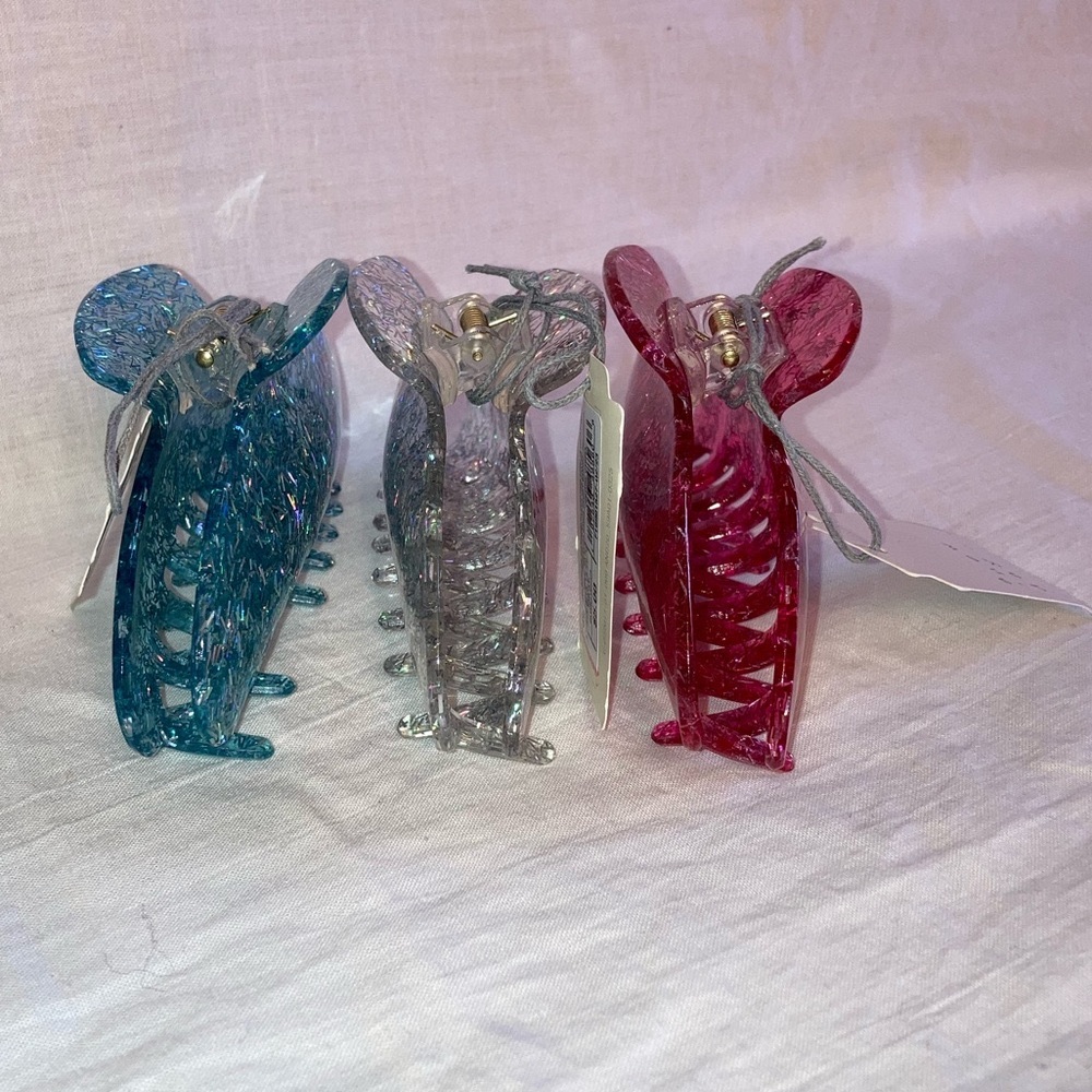 3 Confetti Acrylic Claw Hair Clips A New Day Fuchsia Silver Turquoise Sparkle